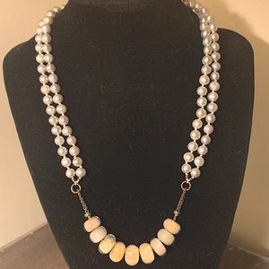 Pale gray cultured pearl and glass bead necklace. 18 inch. Artisan crafted.